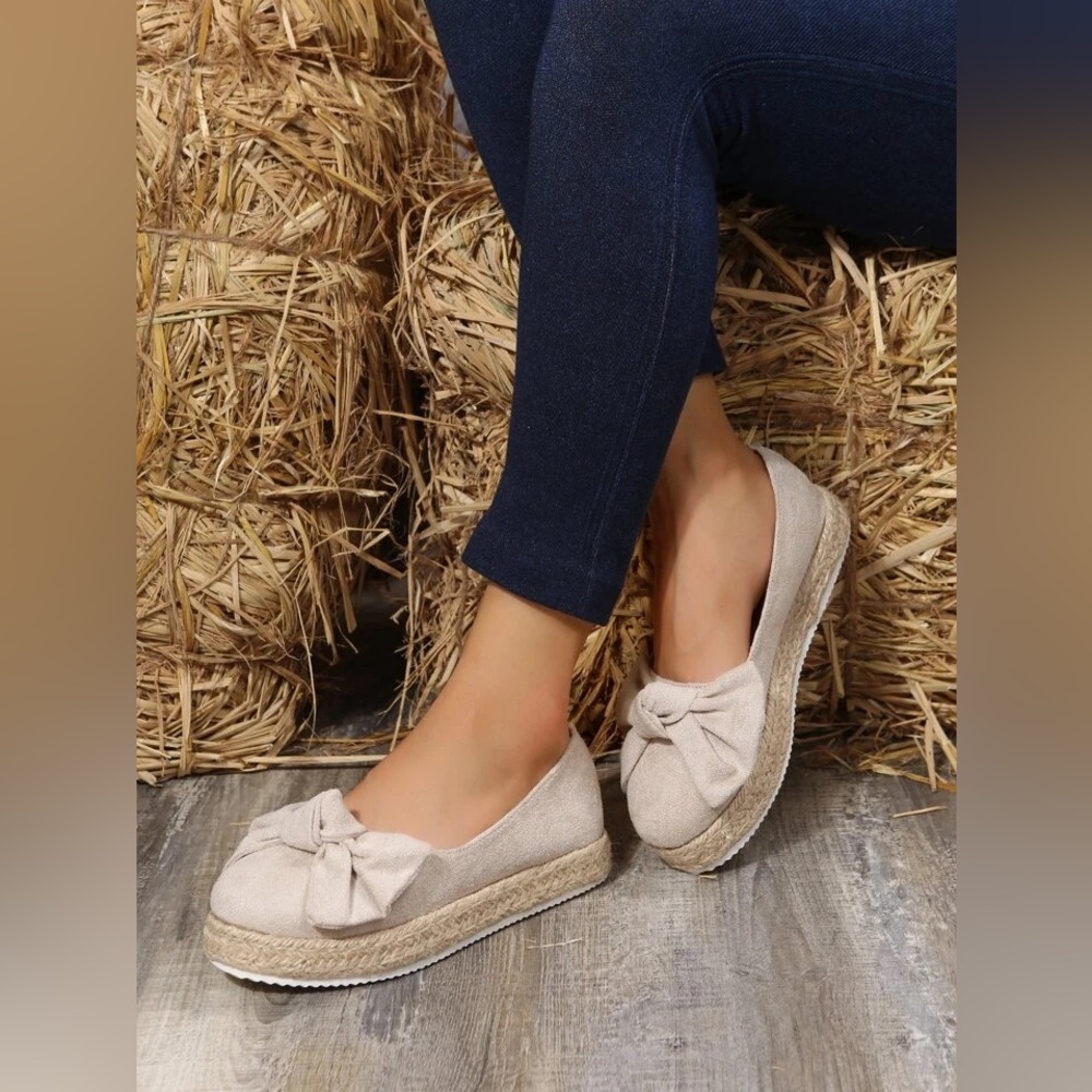 Suedette Bow Decor Espadrille Flats shoes